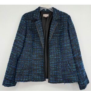Chicos Womens Tweed Cropped Open Front Notched Jacket Pockets Office Work Preppy
